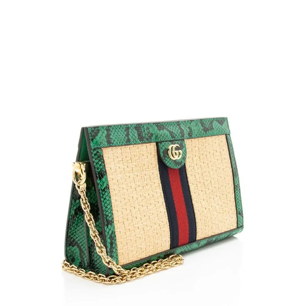 Gucci Raffia Python Ophidia Medium Chain Shoulder Bag - Picture 2 of 13